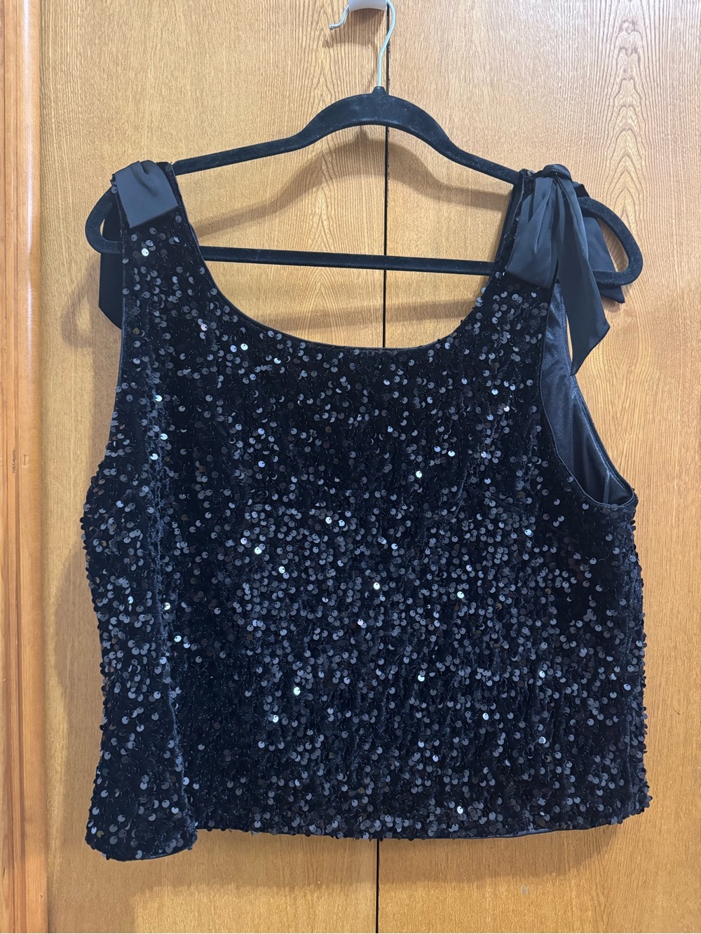 Nanette Lepore Black Sequin Tie-Strap Tank Top